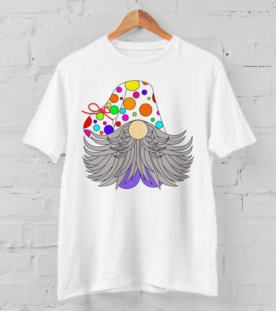Colorful Polka Dot Party Hat Gnome Birthday T-Shirt