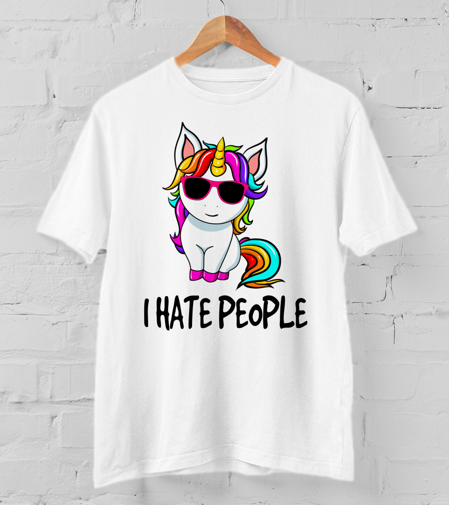 I Hate People Unicorn Rainbow Sunglasses T-Shirt