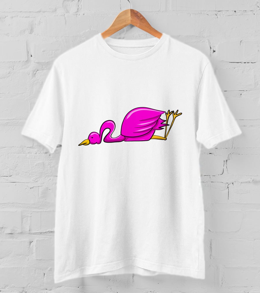 Stork Bird Flamingo Lying Down Cartoon T-Shirt