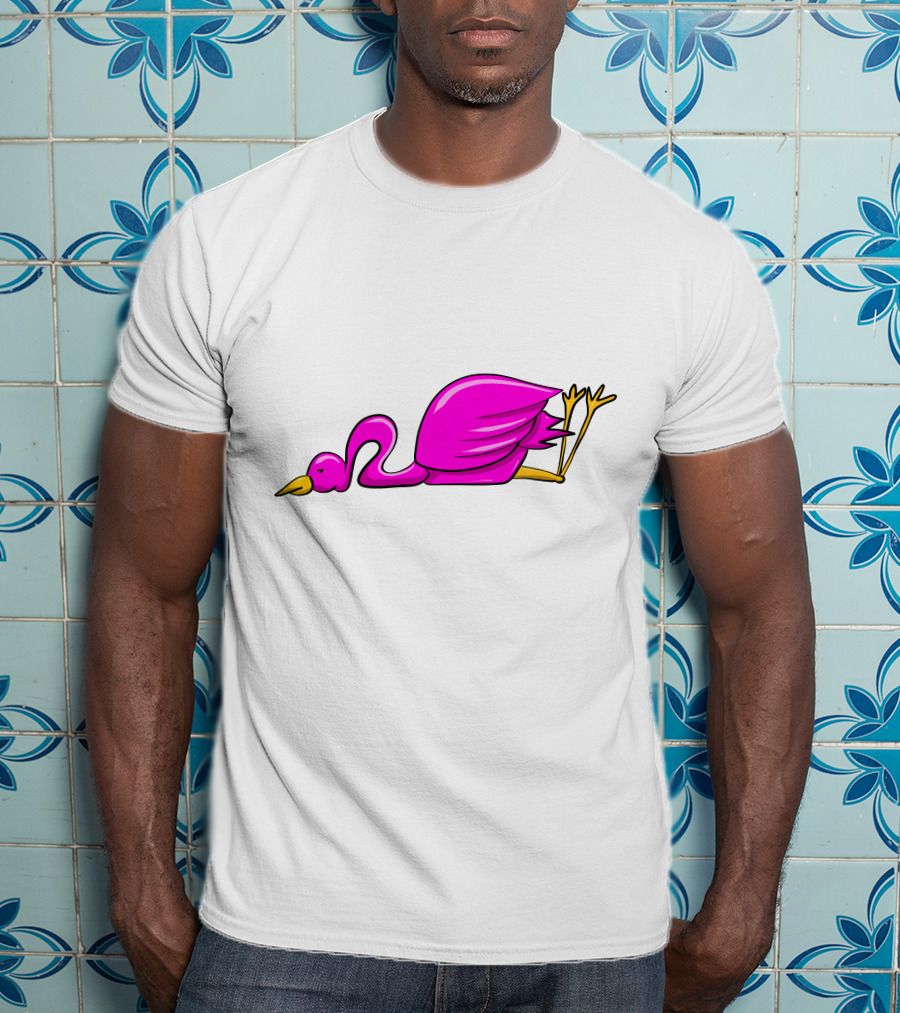 Stork Bird Flamingo Lying Down Cartoon T-Shirt