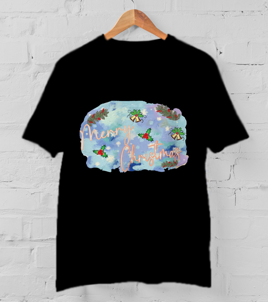 Merry Christmas Watercolor Holly And Bells T-Shirt