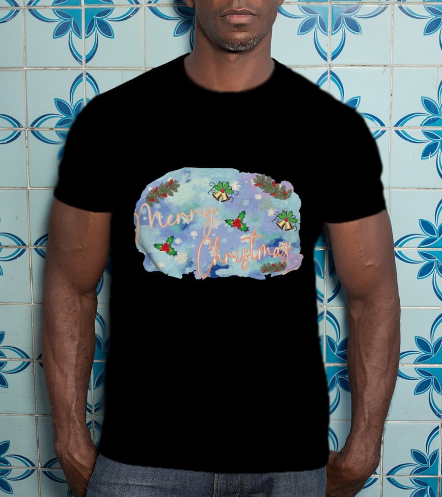 Merry Christmas Watercolor Holly And Bells T-Shirt