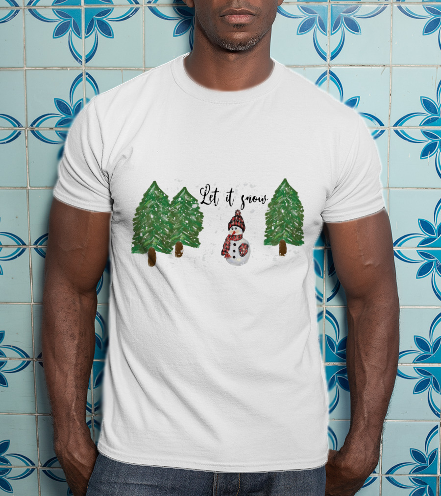 Let It Snow Watercolor Snowman And Pine Trees T-Shirt