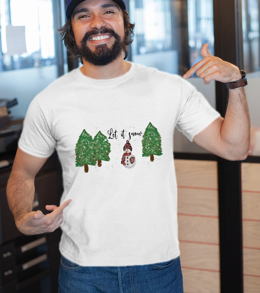 Let It Snow Watercolor Snowman And Pine Trees T-Shirt