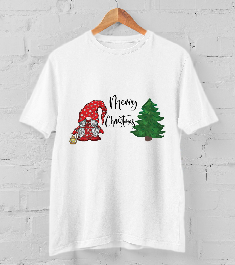 Merry Christmas Gnome With Lantern And Pine Tree T-Shirt