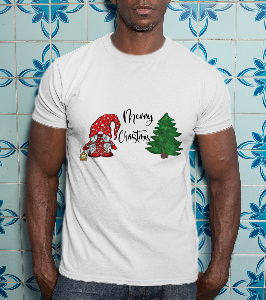 Merry Christmas Gnome With Lantern And Pine Tree T-Shirt