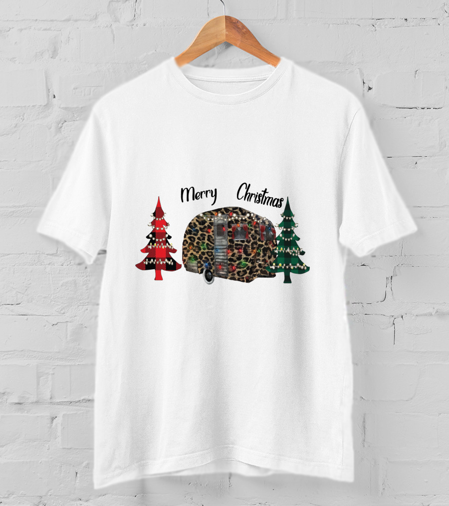 Merry Christmas Leopard Trailer With Festive Trees T-Shirt