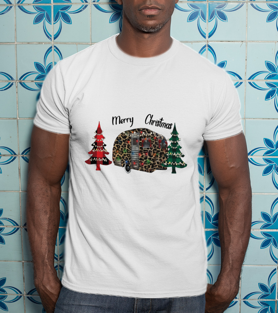 Merry Christmas Leopard Trailer With Festive Trees T-Shirt