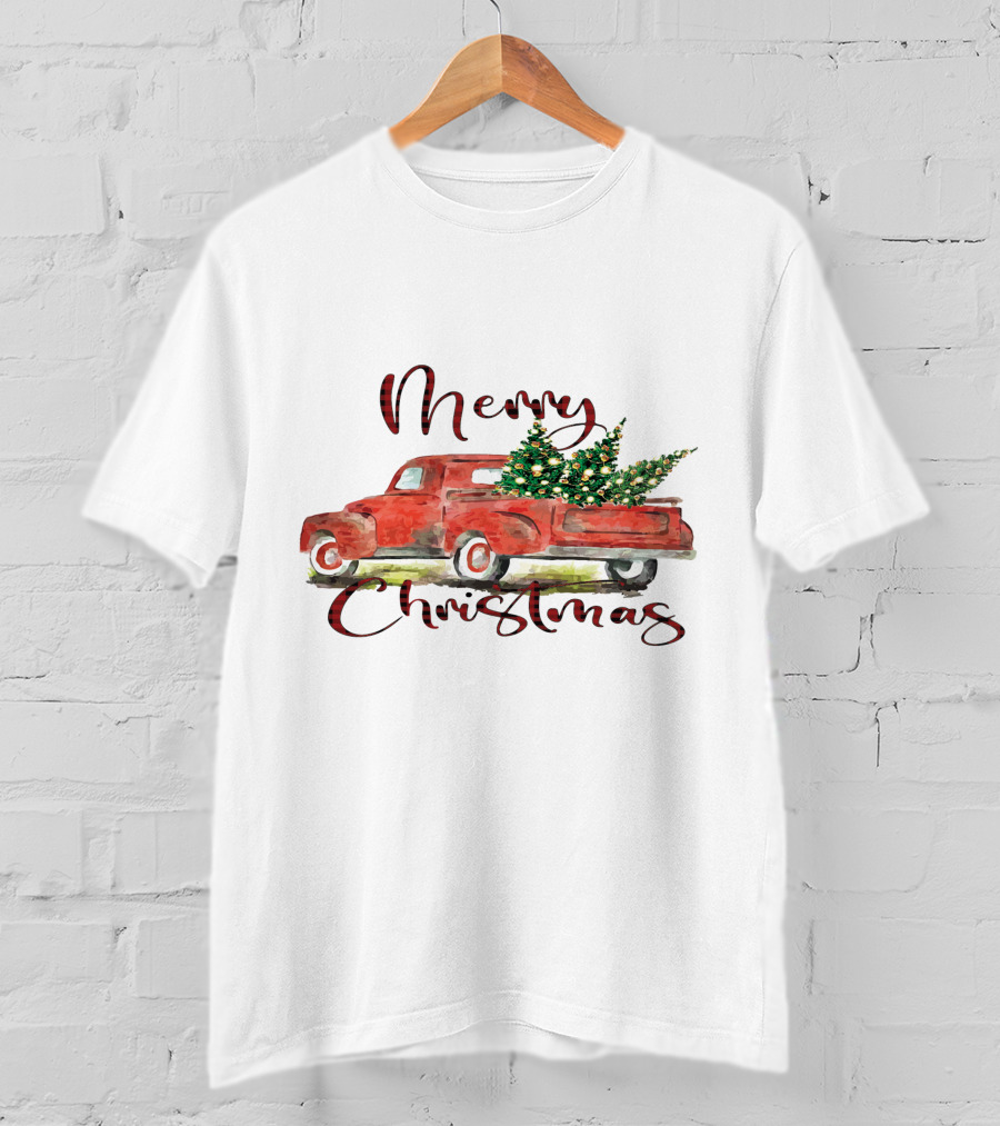Merry Christmas Red Truck With Festive Tree T-Shirt