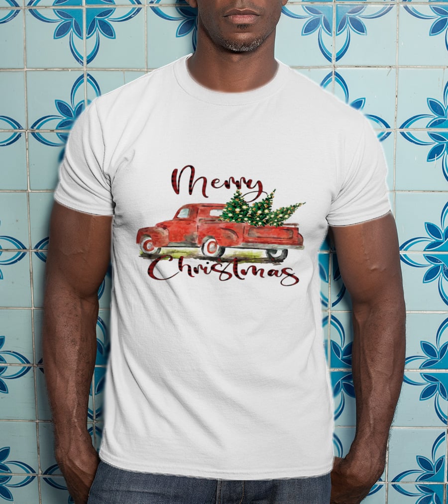 Merry Christmas Red Truck With Festive Tree T-Shirt