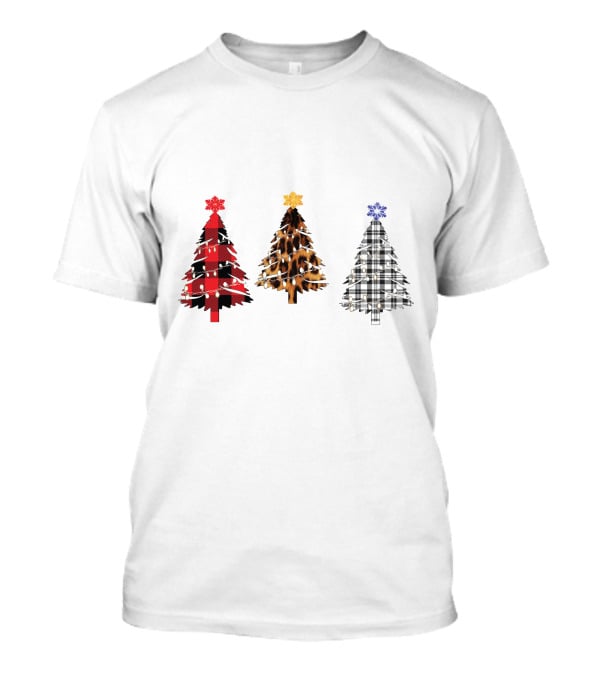 Buffalo Plaid Leopard Tartan Christmas Trees T-Shirt