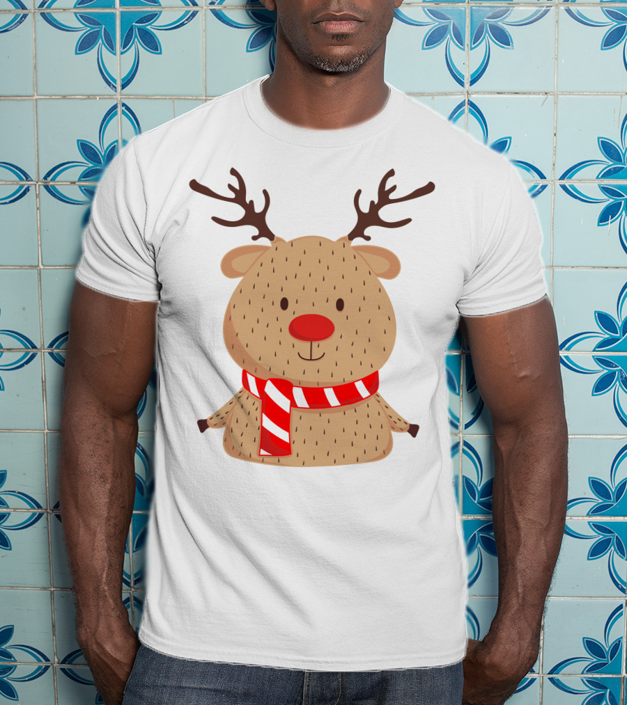 Baby Reindeer In Festive Winter Scarf T-Shirt