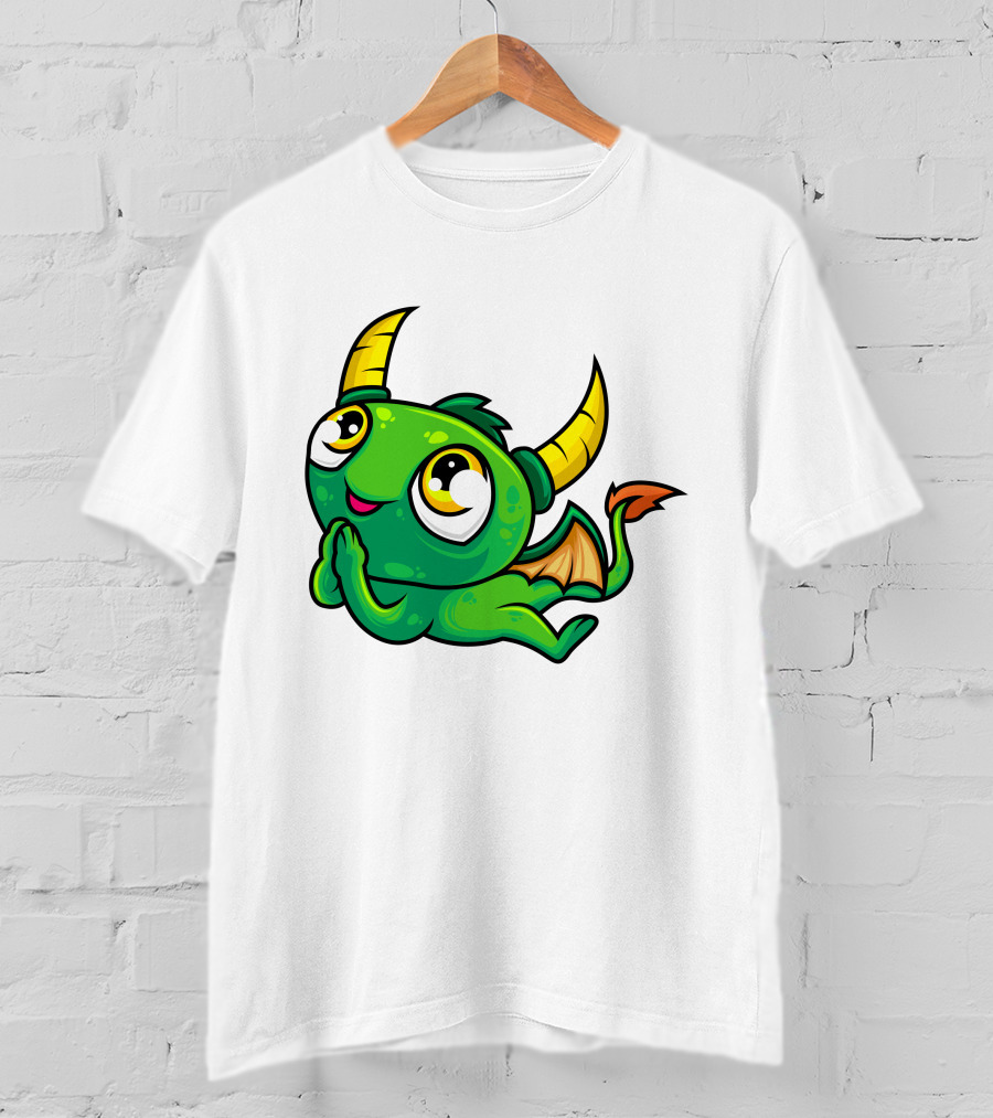 Cute Green Dragon Kawaii Cartoon Character With Horns And Wings T-Shirt