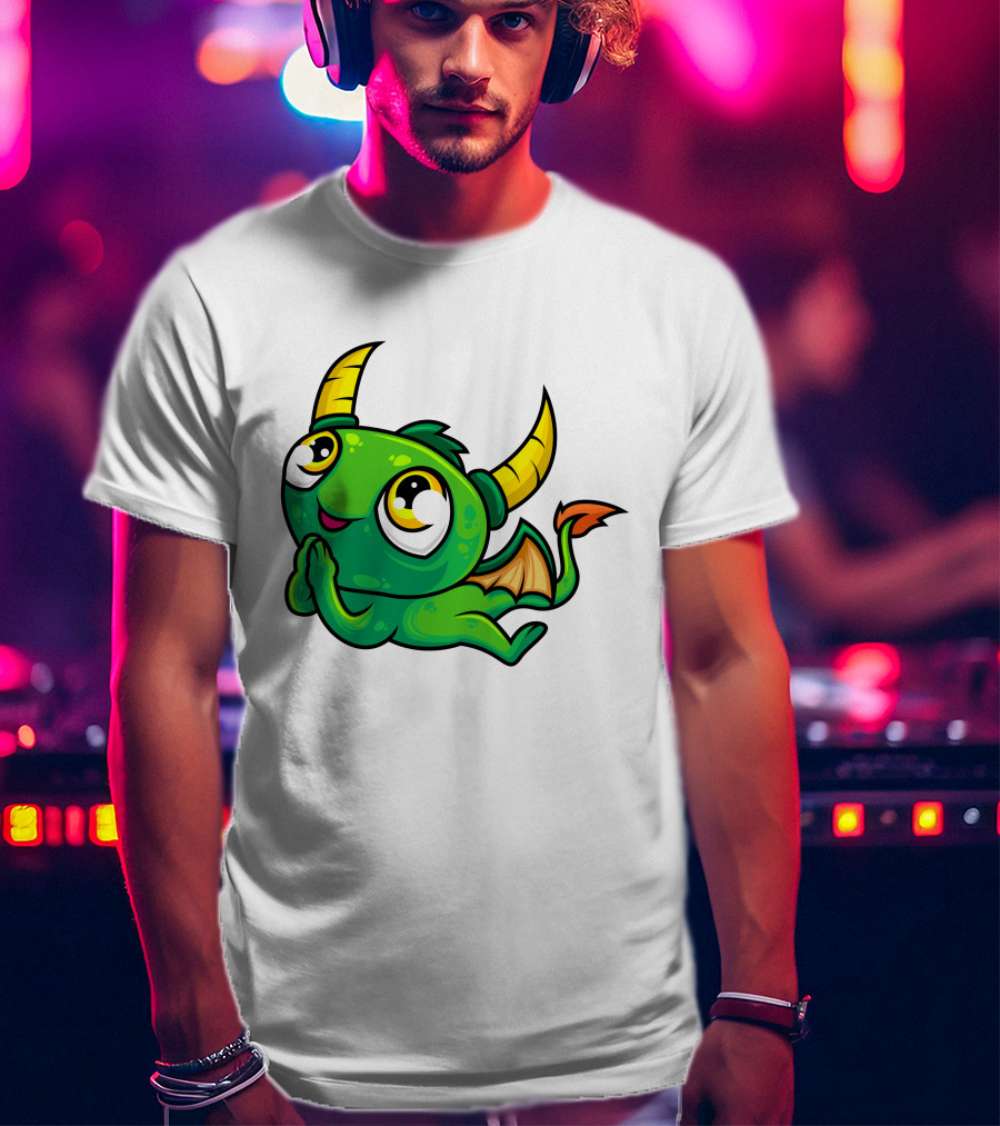 Cute Green Dragon Kawaii Cartoon Character With Horns And Wings T-Shirt