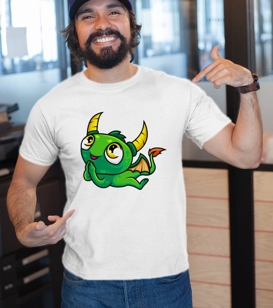 Cute Green Dragon Kawaii Cartoon Character With Horns And Wings T-Shirt