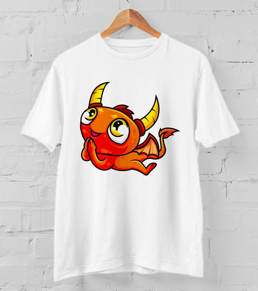 Orange Dragon Cute Cartoon Character With Horns And Wings T-Shirt