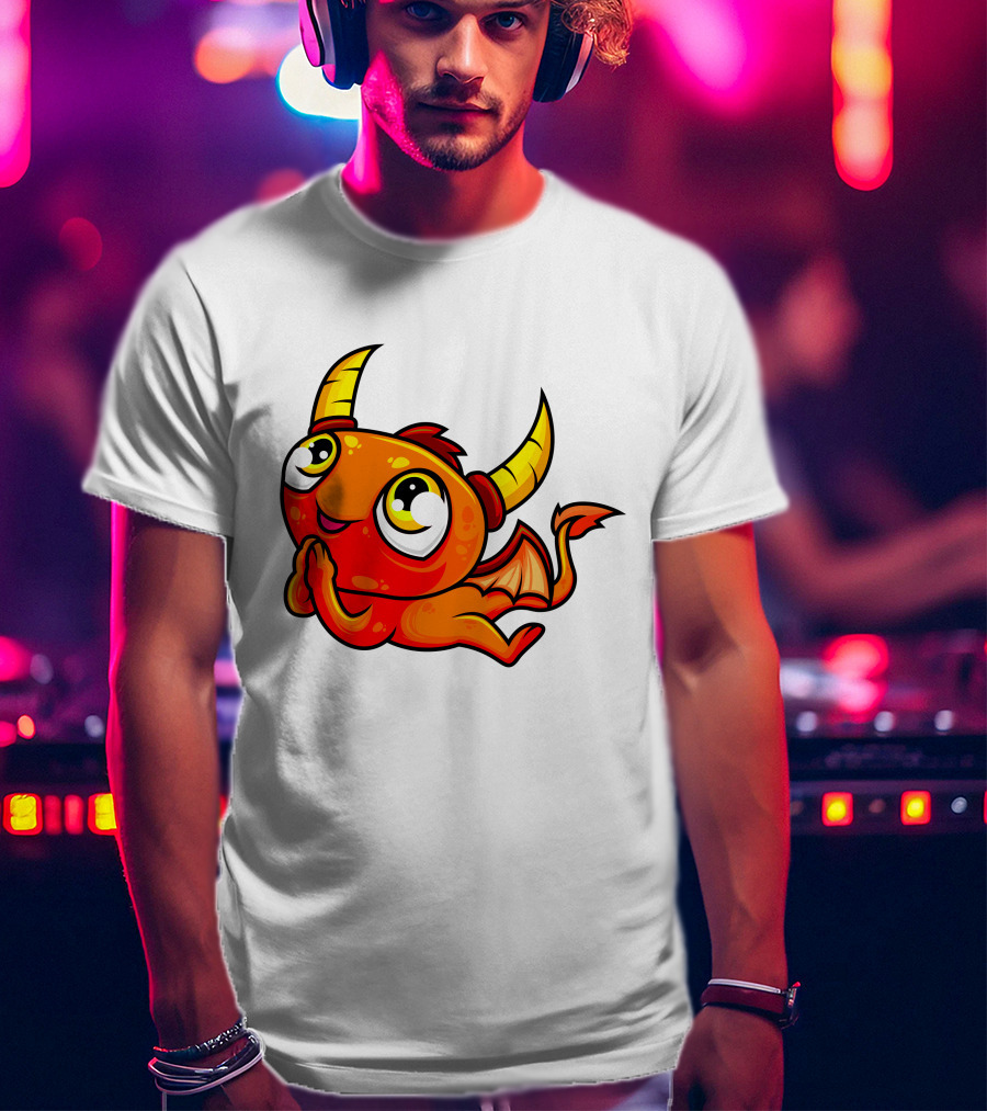 Orange Dragon Cute Cartoon Character With Horns And Wings T-Shirt