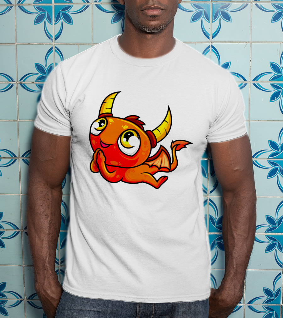 Orange Dragon Cute Cartoon Character With Horns And Wings T-Shirt