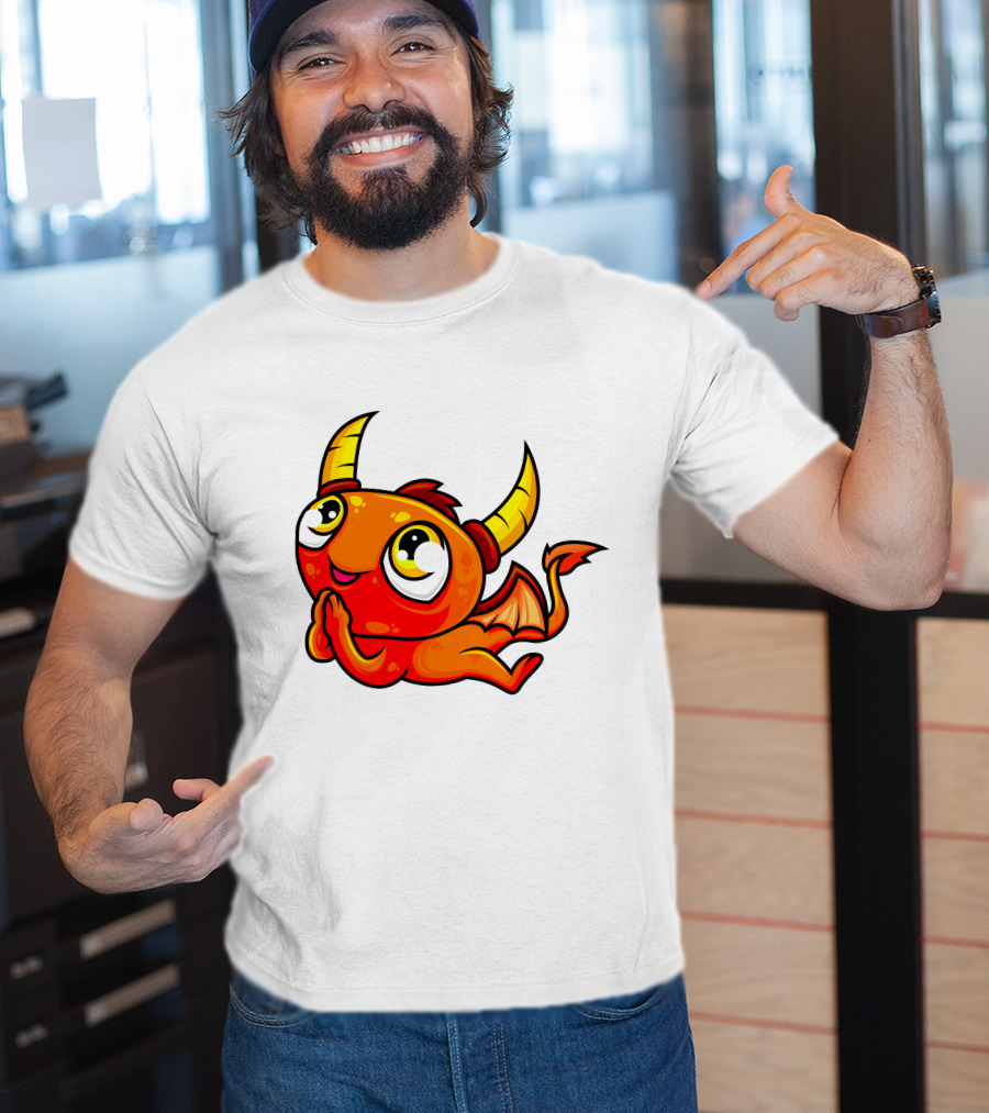 Orange Dragon Cute Cartoon Character With Horns And Wings T-Shirt