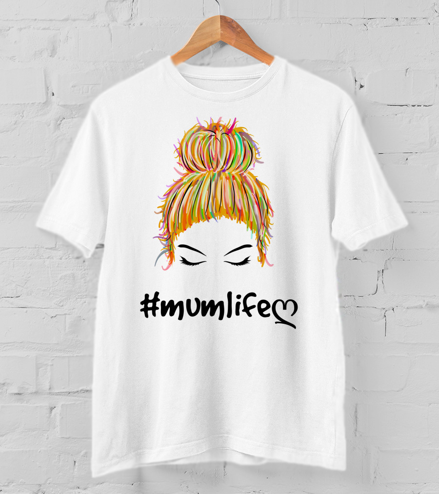 Messy Bun Hair Illustration #Mumlife Heart T-Shirt