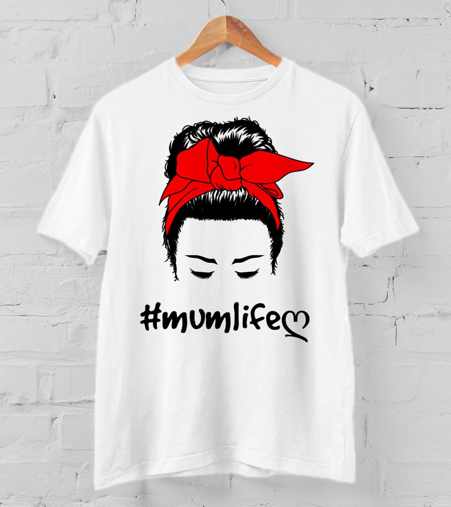 Messy Bun Red Bow #Mumlife T-Shirt