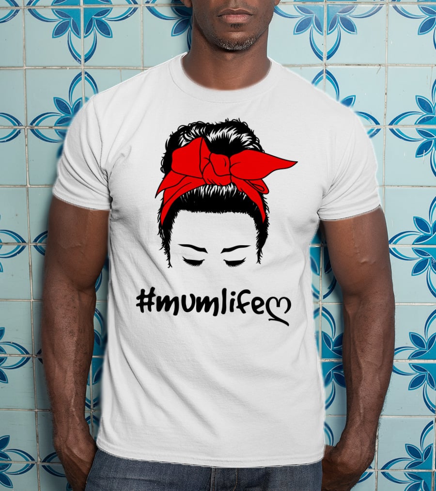 Messy Bun Red Bow #Mumlife T-Shirt