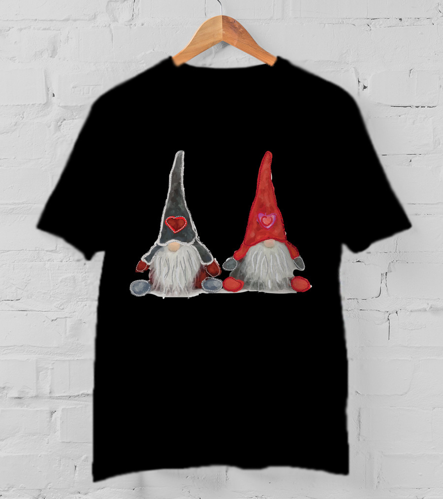Watercolor Christmas Gnomes With Hearts T-Shirt