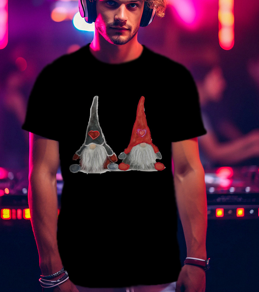 Watercolor Christmas Gnomes With Hearts T-Shirt