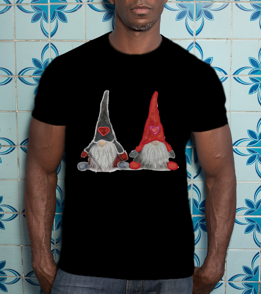 Watercolor Christmas Gnomes With Hearts T-Shirt