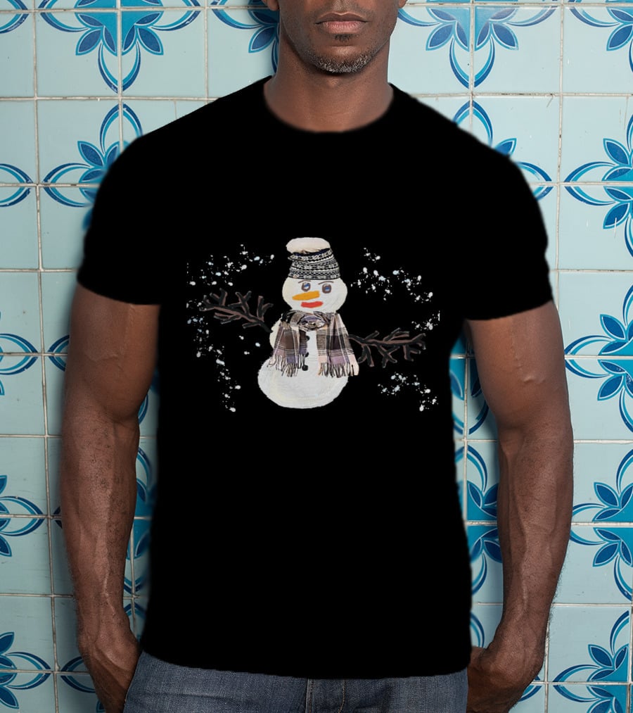 Watercolor Christmas Snowman With Hat And Scarf T-Shirt