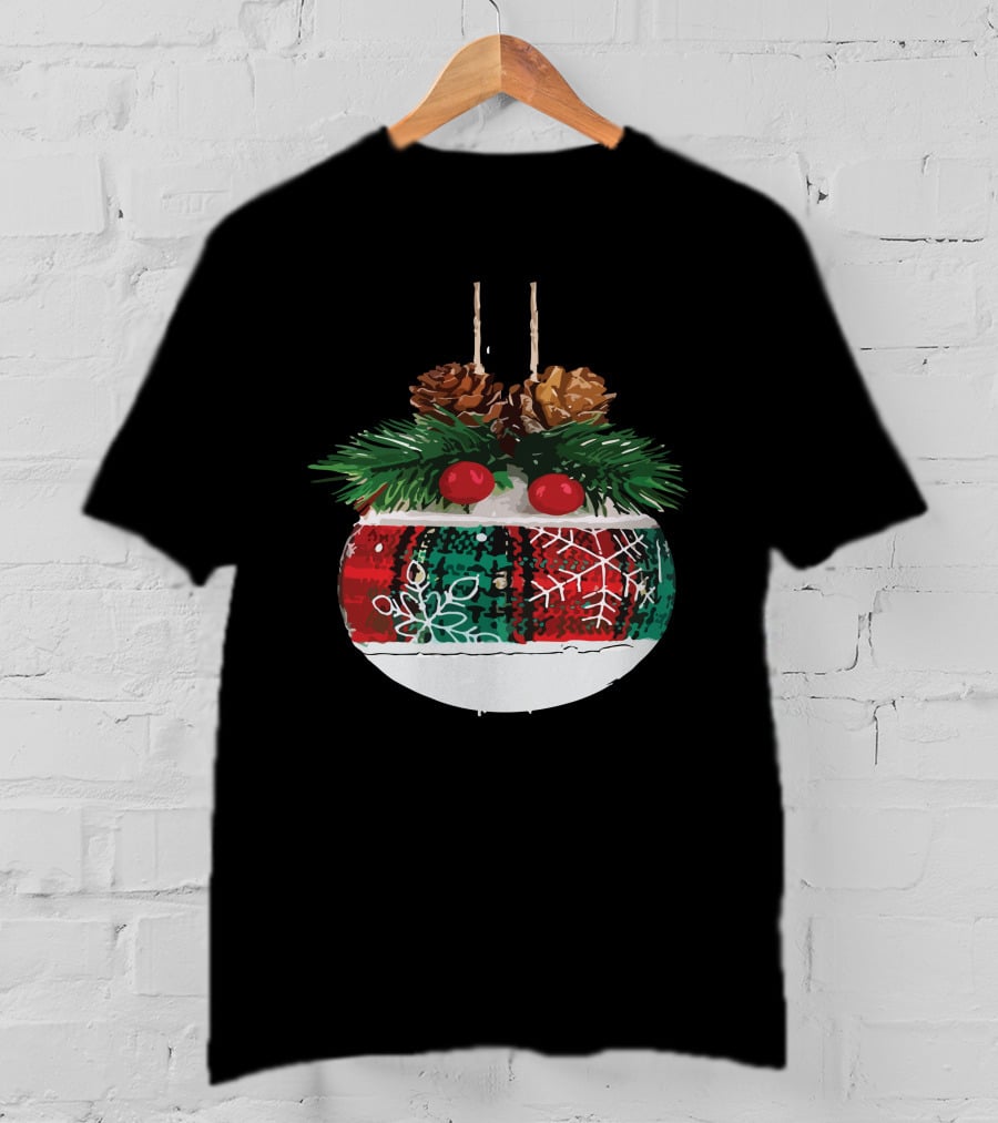 Christmas Plaid Ornament With Pinecones And Snowflake T-Shirt