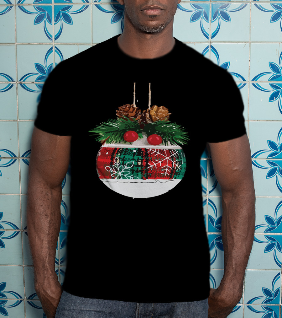 Christmas Plaid Ornament With Pinecones And Snowflake T-Shirt
