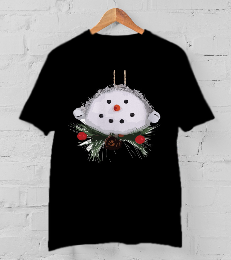 Christmas Snowman Ball Ornament With Pinecones And Berries T-Shirt
