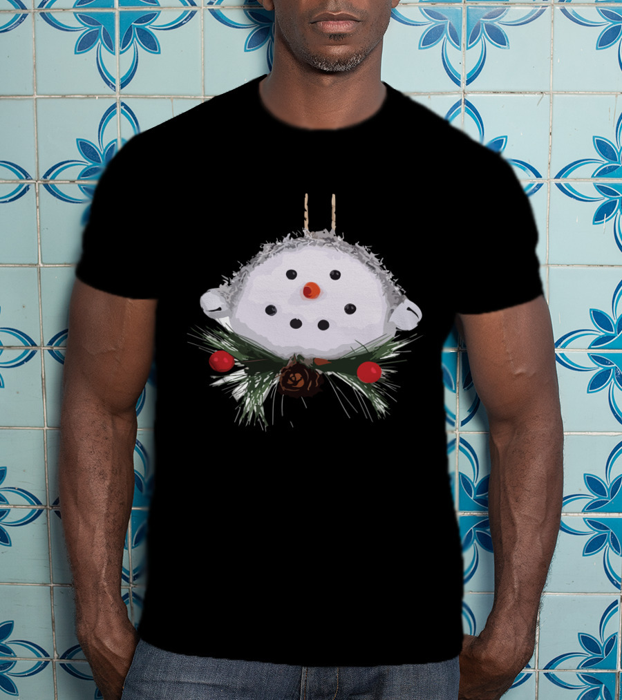Christmas Snowman Ball Ornament With Pinecones And Berries T-Shirt