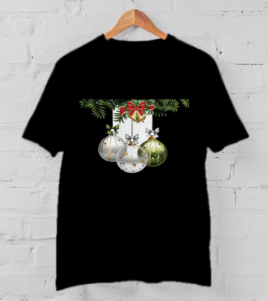 Holiday Christmas Balls Evergreen Branches Ribbons T-Shirt