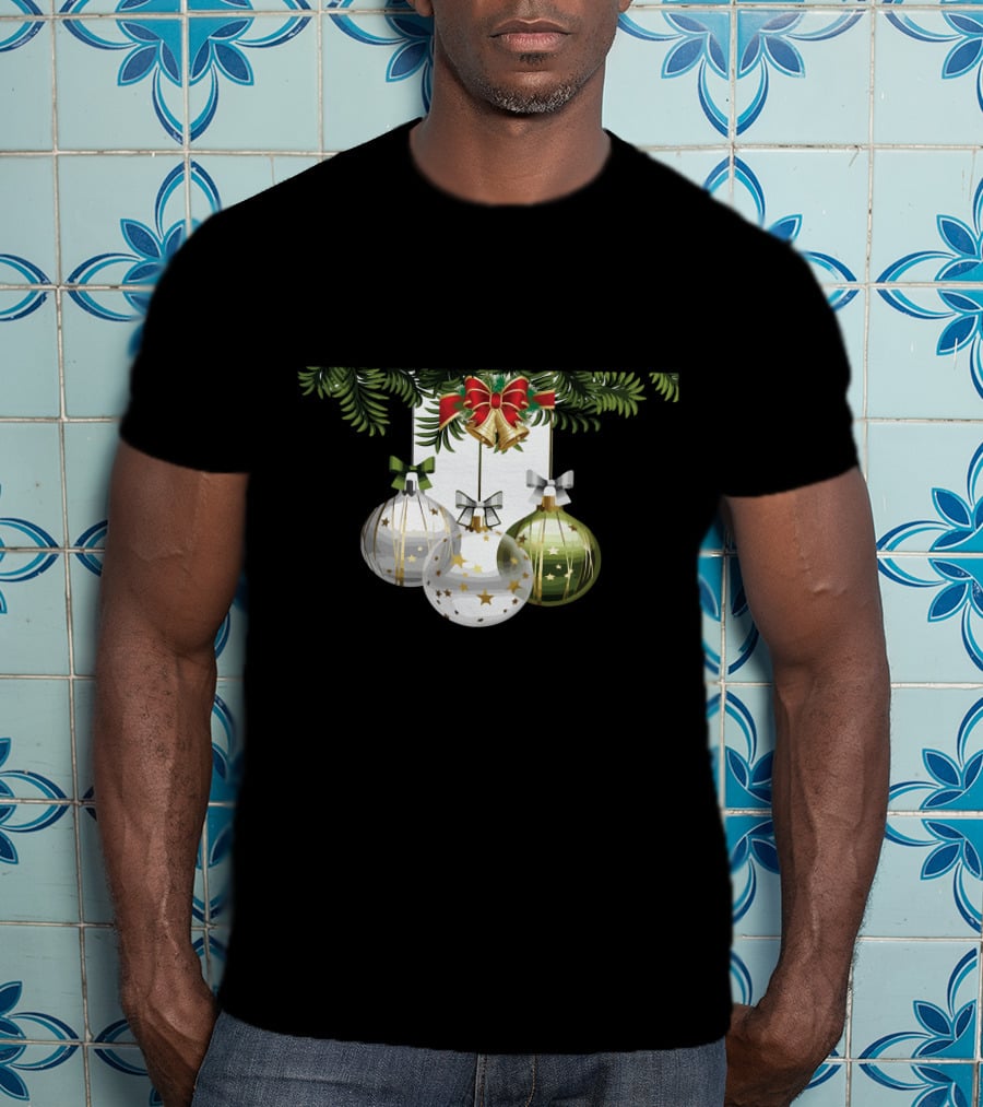 Holiday Christmas Balls Evergreen Branches Ribbons T-Shirt