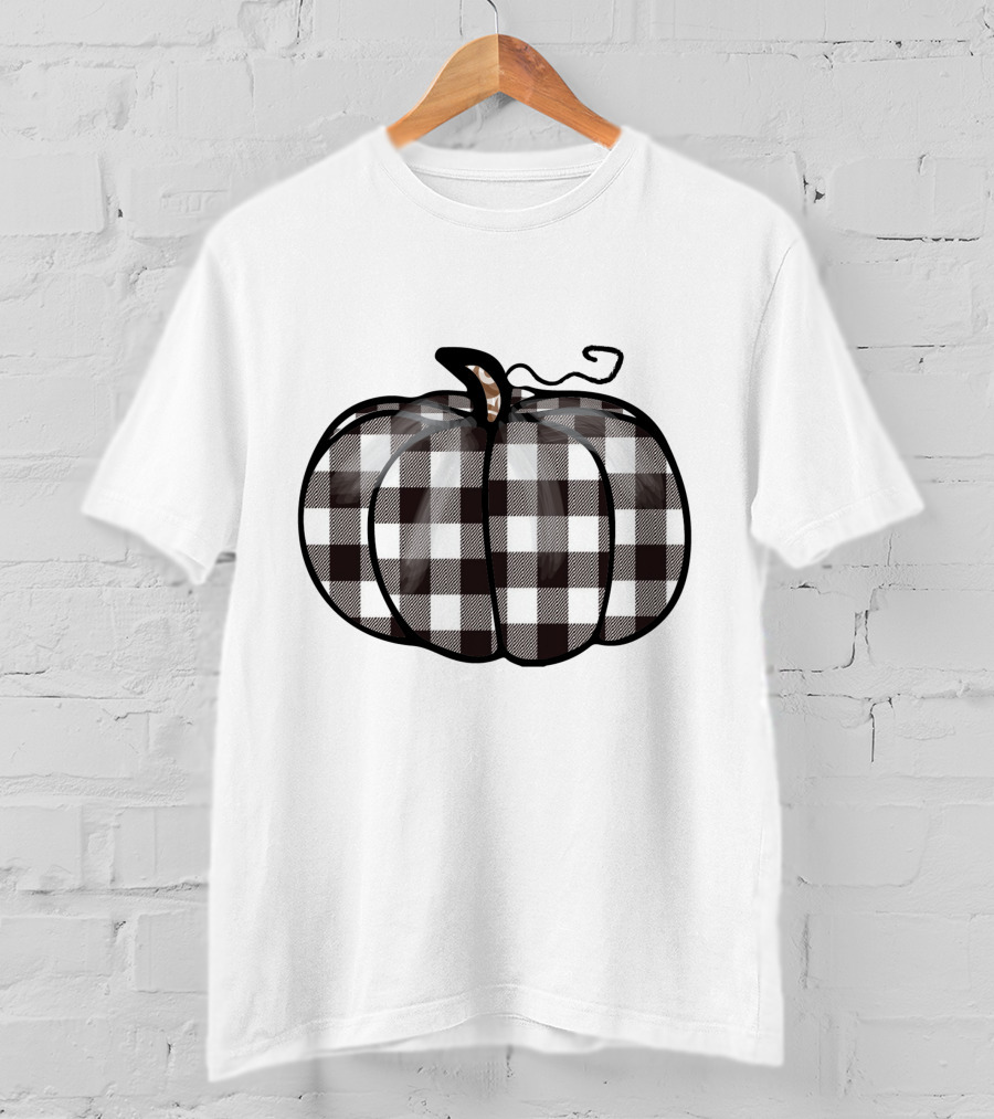 Buffalo Plaid Checkered Pumpkin White T-Shirt