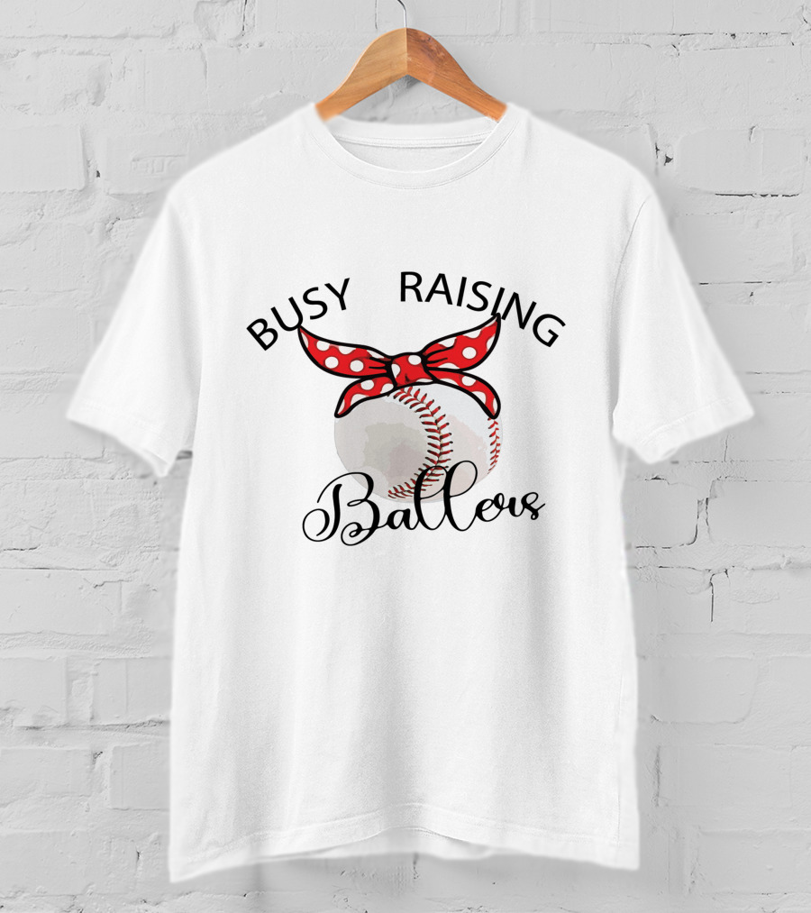 Busy Raising Ballers Baseball Red Bow T-Shirt