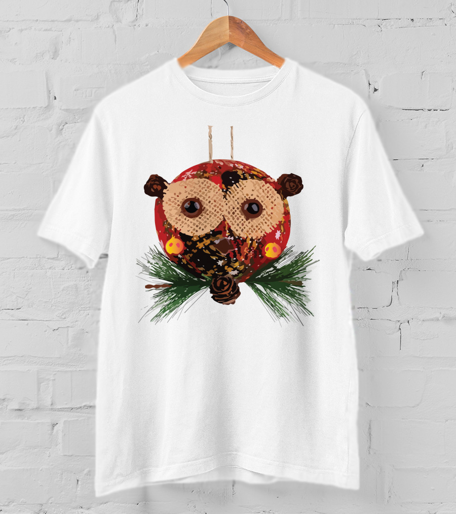 Christmas Ball Ornaments Owl With Pinecones And Greenery T-Shirt