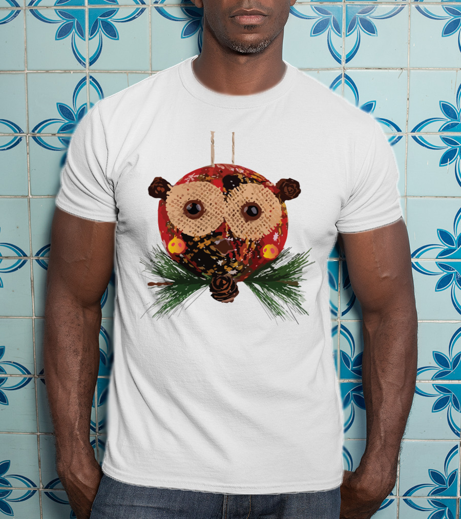Christmas Ball Ornaments Owl With Pinecones And Greenery T-Shirt