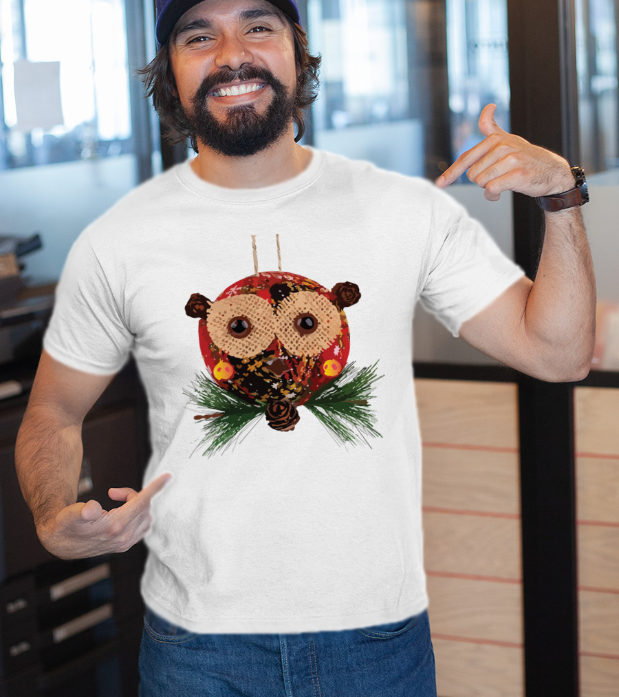 Christmas Ball Ornaments Owl With Pinecones And Greenery T-Shirt
