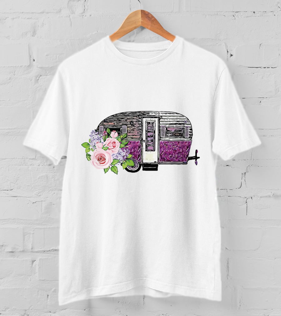 Flower Camping Car With Floral Vintage Caravan T-Shirt