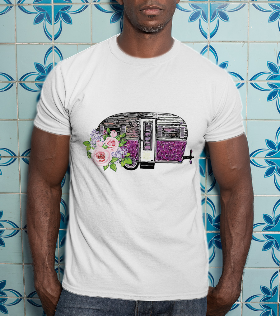 Flower Camping Car With Floral Vintage Caravan T-Shirt