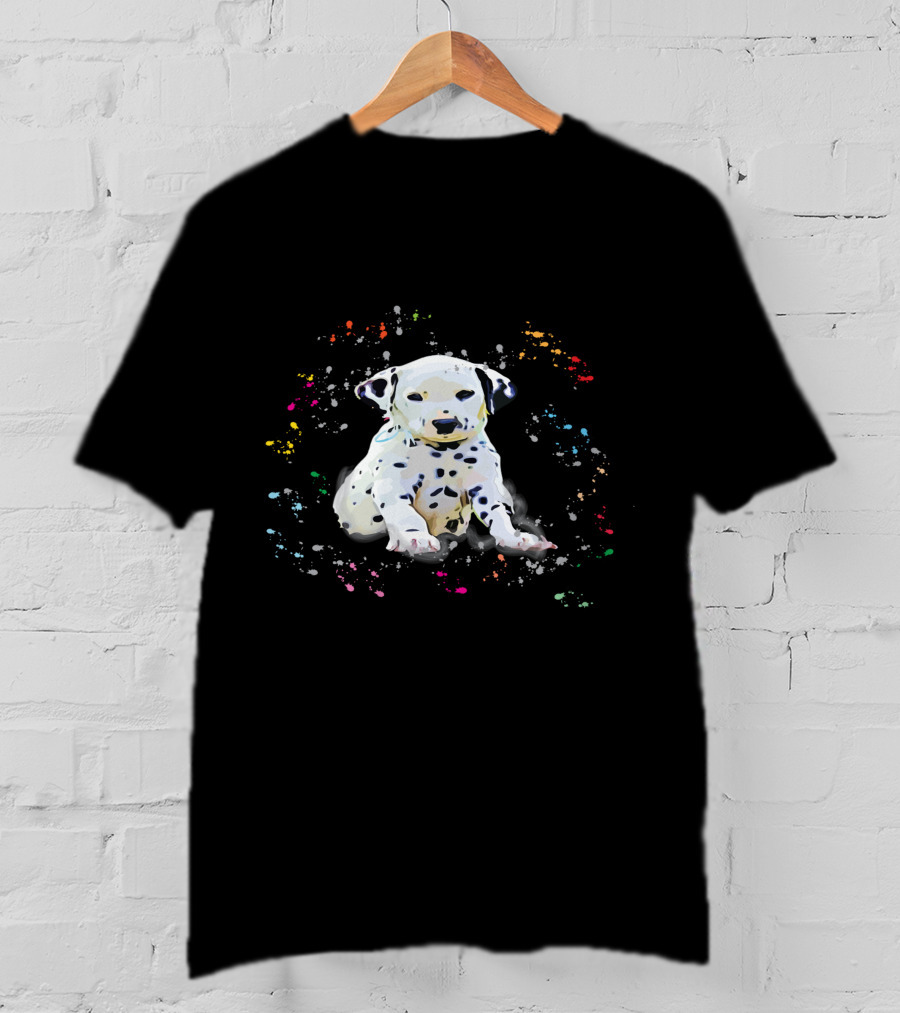 Dalmatian Puppy Surrounded By Splashes Of Colorful Snow T-Shirt