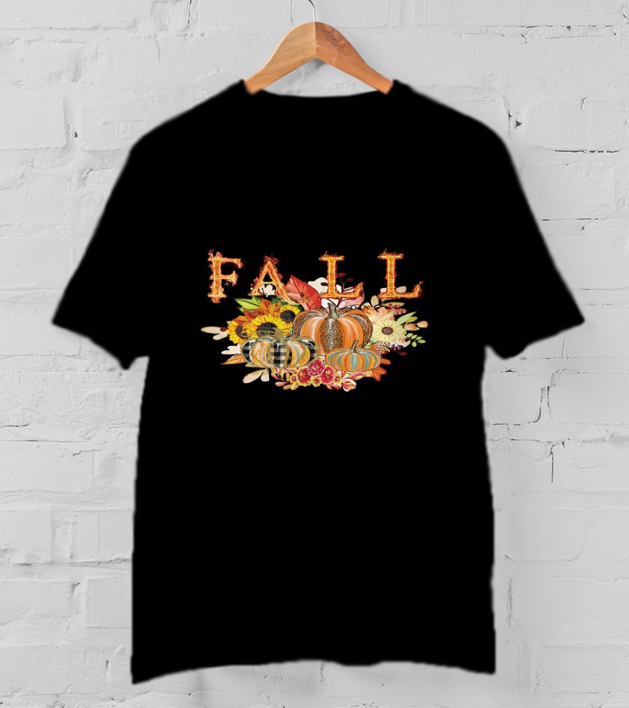 FALL Pumpkin Sunflowers And Leaves Thanksgiving T-Shirt