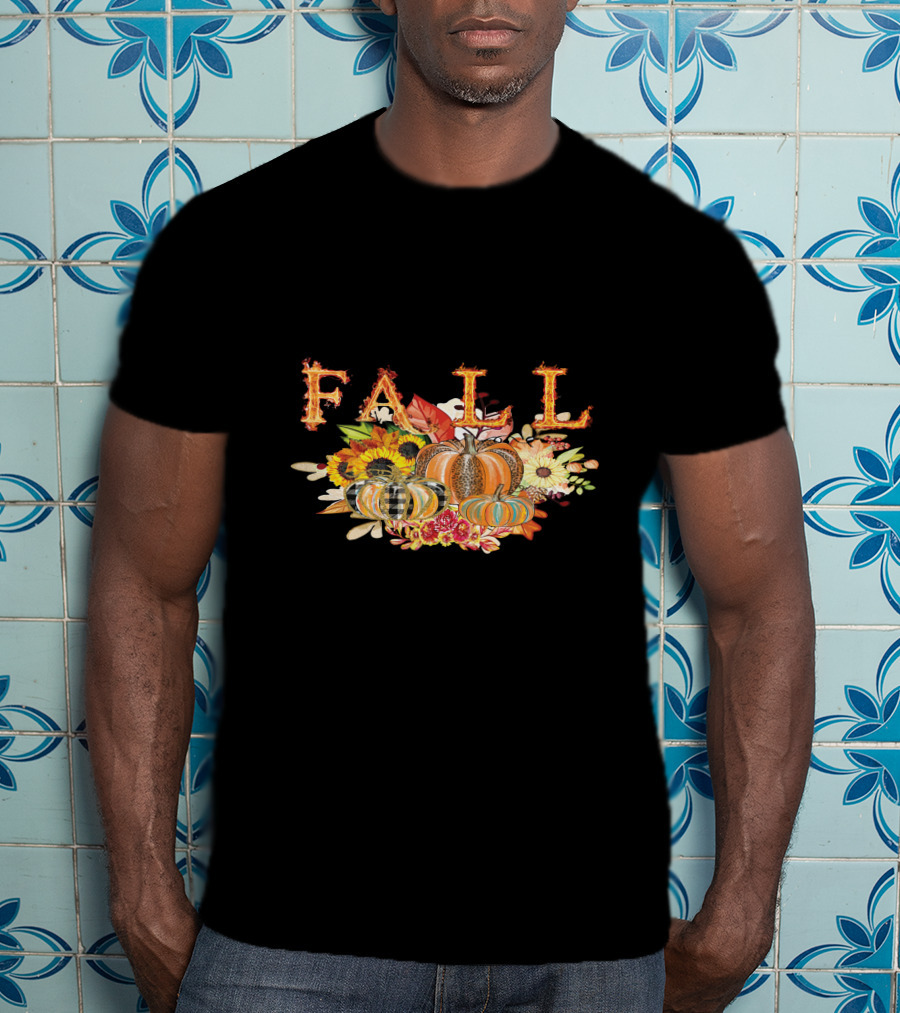 FALL Pumpkin Sunflowers And Leaves Thanksgiving T-Shirt