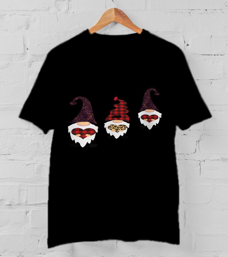 Valentine's Day Love Gnomes With Plaid And Leopard Hearts T-Shirt