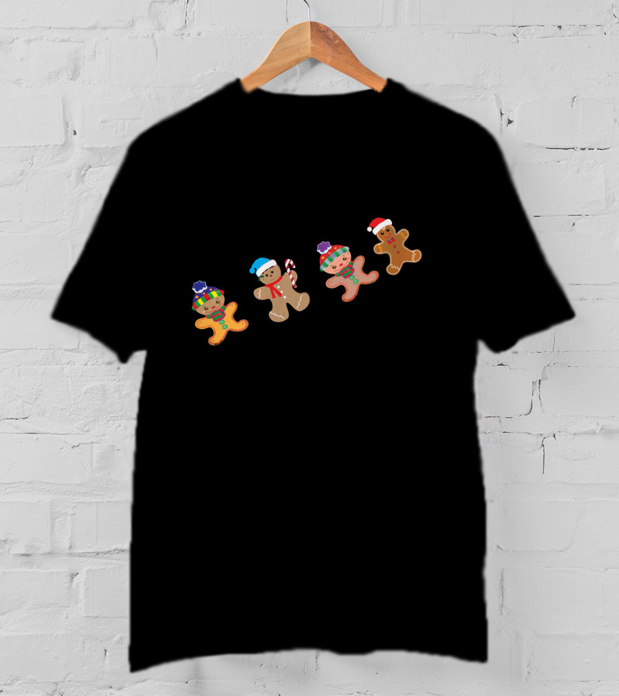 Gingerbread Man Christmas Santa Hat Candy Cane Holiday Fun T-Shirt