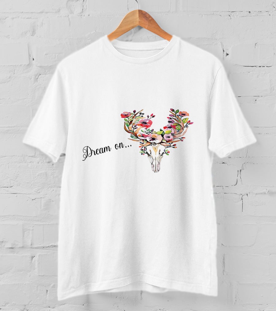 Dream On Deer Skull With Floral Antlers T-Shirt