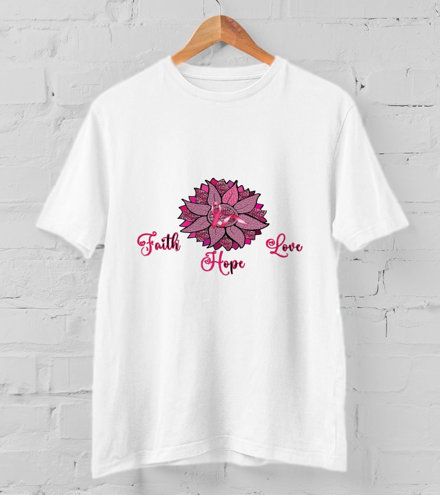 Faith Hope Love Pink Ribbon Leopard Sunflower T-Shirt